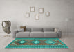 Machine Washable Oriental Turquoise Traditional Area Rugs in a Living Room,, wshcon856turq