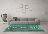 Machine Washable Oriental Turquoise Traditional Rug, wshcon856turq