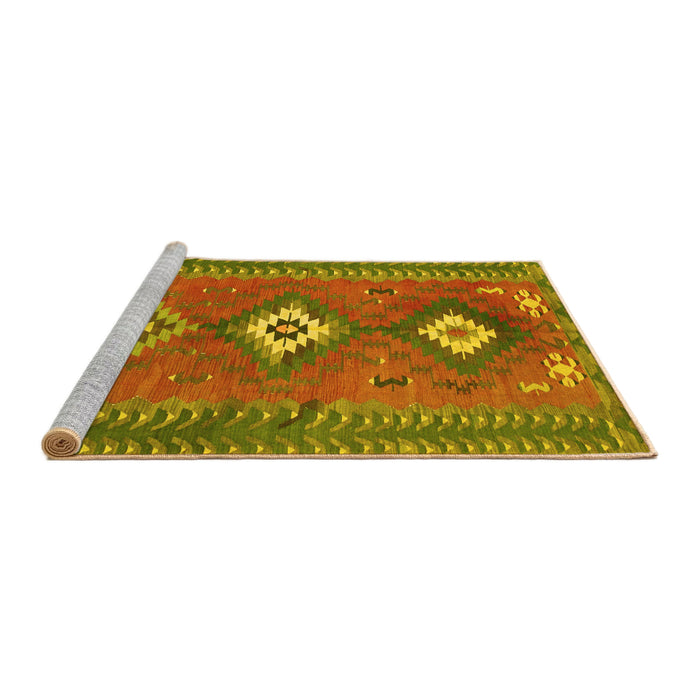 Sideview of Machine Washable Oriental Yellow Traditional Rug, wshcon856yw