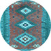 Round Oriental Light Blue Traditional Rug, con856lblu