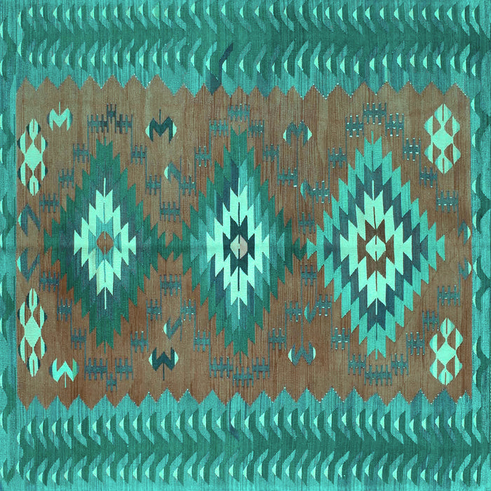 Square Machine Washable Oriental Turquoise Traditional Area Rugs, wshcon856turq