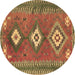 Round Machine Washable Oriental Brown Traditional Rug, wshcon856brn