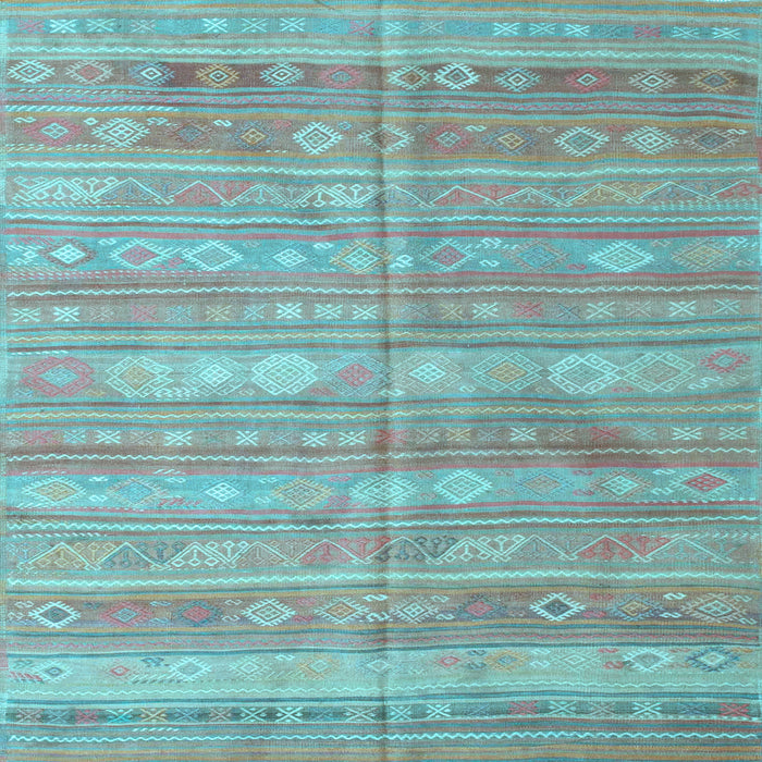 Square Machine Washable Southwestern Light Blue Country Rug, wshcon857lblu