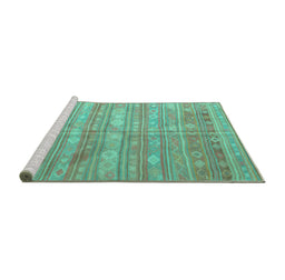 Sideview of Machine Washable Southwestern Turquoise Country Area Rugs, wshcon857turq