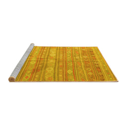 Sideview of Machine Washable Southwestern Yellow Country Rug, wshcon857yw