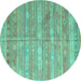 Round Southwestern Turquoise Country Rug, con857turq