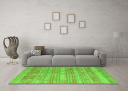 Machine Washable Southwestern Green Country Area Rugs in a Living Room,, wshcon857grn