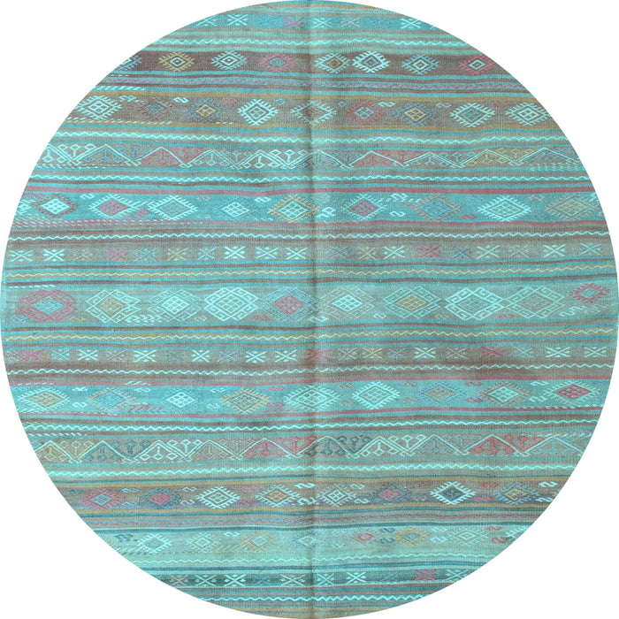 Round Machine Washable Southwestern Light Blue Country Rug, wshcon857lblu