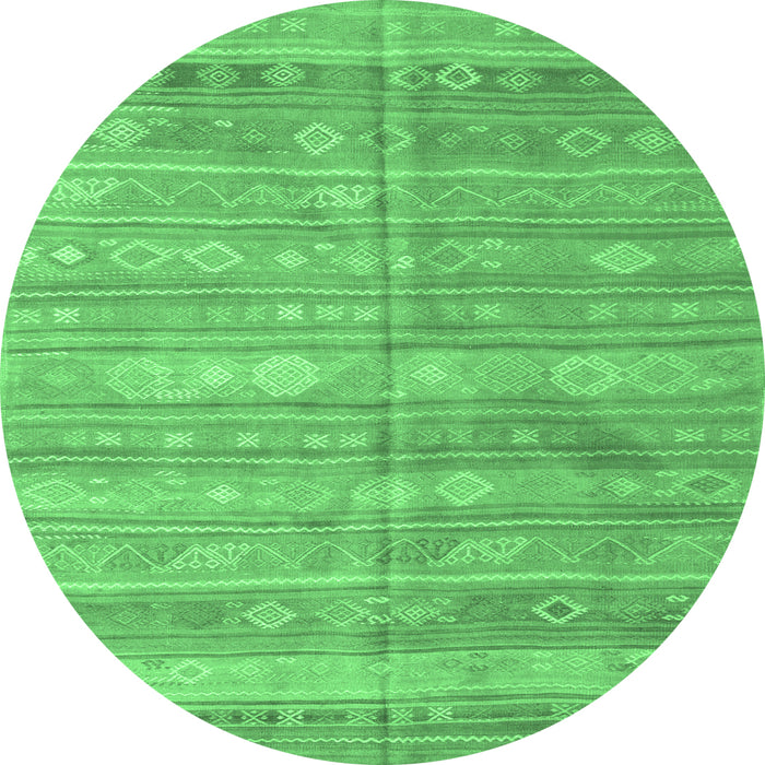Round Machine Washable Southwestern Emerald Green Country Area Rugs, wshcon857emgrn