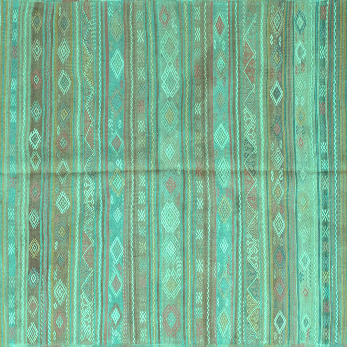 Square Machine Washable Southwestern Turquoise Country Area Rugs, wshcon857turq