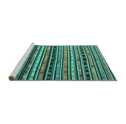 Sideview of Machine Washable Southwestern Turquoise Country Area Rugs, wshcon858turq