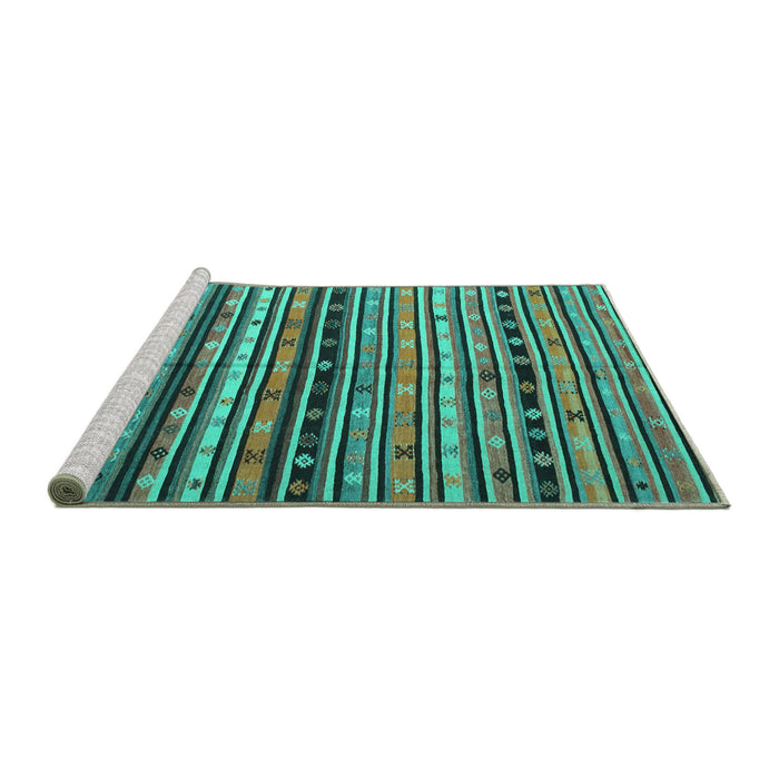 Sideview of Machine Washable Southwestern Turquoise Country Area Rugs, wshcon858turq