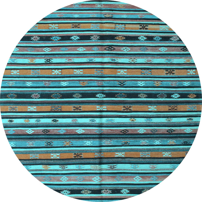 Round Southwestern Light Blue Country Rug, con858lblu