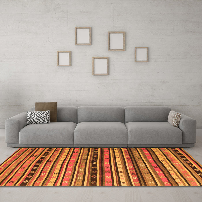 Machine Washable Southwestern Orange Country Area Rugs in a Living Room, wshcon858org