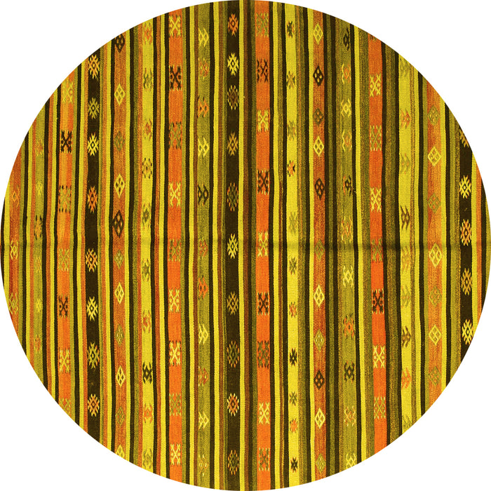Round Machine Washable Southwestern Yellow Country Rug, wshcon858yw