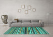 Machine Washable Southwestern Turquoise Country Area Rugs in a Living Room,, wshcon858turq