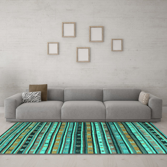 Machine Washable Southwestern Turquoise Country Area Rugs in a Living Room,, wshcon858turq