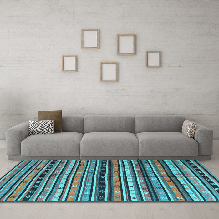 Machine Washable Southwestern Light Blue Country Rug in a Living Room, wshcon858lblu