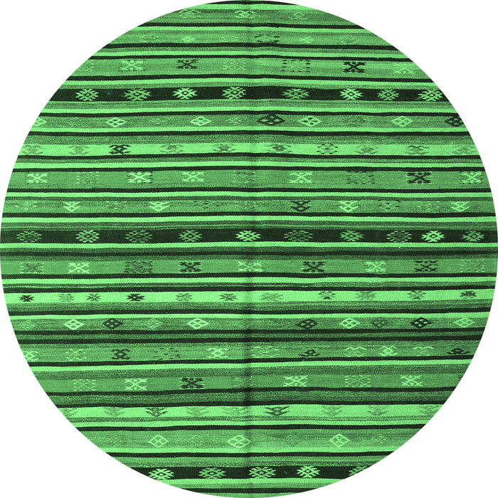 Round Machine Washable Southwestern Emerald Green Country Area Rugs, wshcon858emgrn