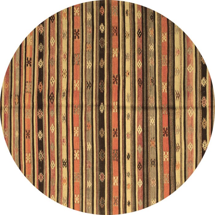 Round Southwestern Brown Country Rug, con858brn