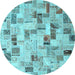 Round Patchwork Light Blue Transitional Rug, con859lblu