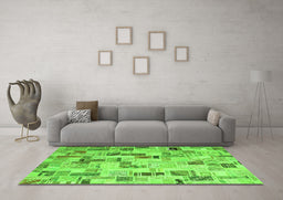 Machine Washable Patchwork Green Transitional Area Rugs in a Living Room,, wshcon859grn