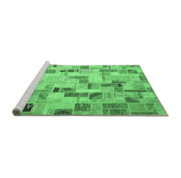 Sideview of Machine Washable Patchwork Emerald Green Transitional Area Rugs, wshcon859emgrn