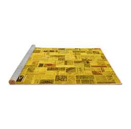 Sideview of Machine Washable Patchwork Yellow Transitional Rug, wshcon859yw