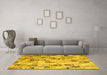 Machine Washable Patchwork Yellow Transitional Rug in a Living Room, wshcon859yw