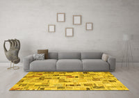 Machine Washable Patchwork Yellow Transitional Rug, wshcon859yw