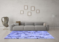 Machine Washable Patchwork Blue Transitional Rug, wshcon859blu