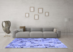 Machine Washable Patchwork Blue Transitional Rug in a Living Room, wshcon859blu
