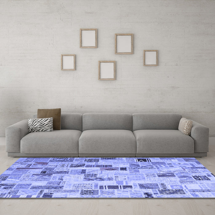 Machine Washable Patchwork Blue Transitional Rug in a Living Room, wshcon859blu