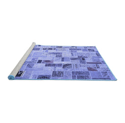 Sideview of Machine Washable Patchwork Blue Transitional Rug, wshcon859blu