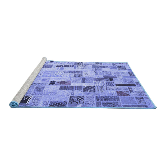 Sideview of Machine Washable Patchwork Blue Transitional Rug, wshcon859blu