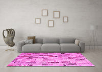 Machine Washable Patchwork Pink Transitional Rug, wshcon859pnk