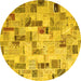 Round Machine Washable Patchwork Yellow Transitional Rug, wshcon859yw