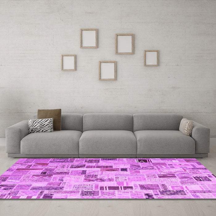 Machine Washable Patchwork Purple Transitional Area Rugs in a Living Room, wshcon859pur