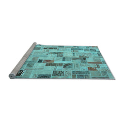 Sideview of Machine Washable Patchwork Light Blue Transitional Rug, wshcon859lblu