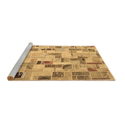 Sideview of Machine Washable Patchwork Brown Transitional Rug, wshcon859brn