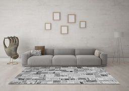 Machine Washable Patchwork Gray Transitional Rug in a Living Room,, wshcon859gry
