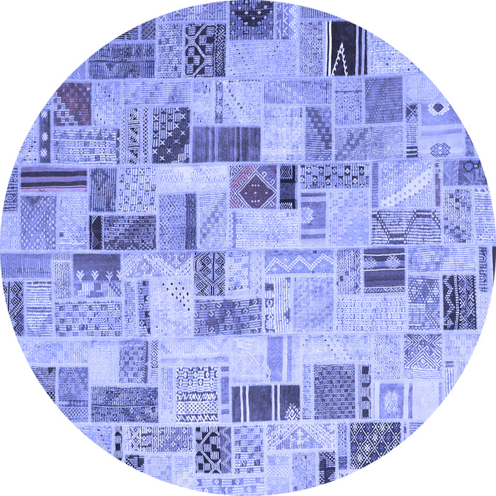 Round Machine Washable Patchwork Blue Transitional Rug, wshcon859blu