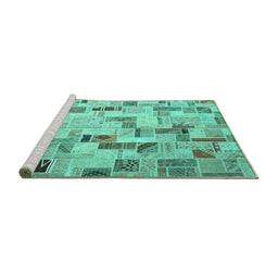 Sideview of Machine Washable Patchwork Turquoise Transitional Area Rugs, wshcon859turq