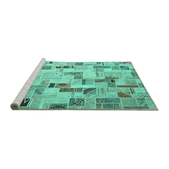 Sideview of Machine Washable Patchwork Turquoise Transitional Area Rugs, wshcon859turq