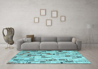 Machine Washable Patchwork Light Blue Transitional Rug, wshcon859lblu