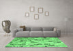 Machine Washable Patchwork Emerald Green Transitional Area Rugs in a Living Room,, wshcon859emgrn