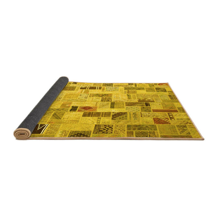 Sideview of Patchwork Yellow Transitional Rug, con859yw