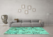 Machine Washable Patchwork Turquoise Transitional Area Rugs in a Living Room,, wshcon859turq