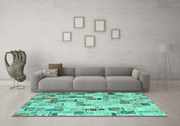 Machine Washable Patchwork Turquoise Transitional Rug, wshcon859turq