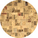 Round Patchwork Brown Transitional Rug, con859brn